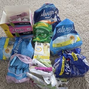 Lot of Always, Playtex, Kotex Tampons, Maxi Pads and Thins.